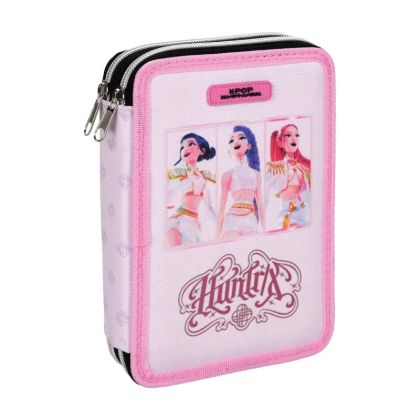 K-POP DEMON HUNTERS Ученически несесер Huntrix Pink с две отделения и съдържание