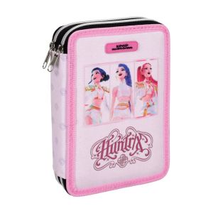 K-POP DEMON HUNTERS Ученически несесер Huntrix Pink с две отделения и съдържание